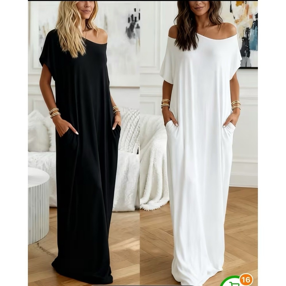 Women's Off Shoulder Maxi Dress Casual Loose Fit White S M XL